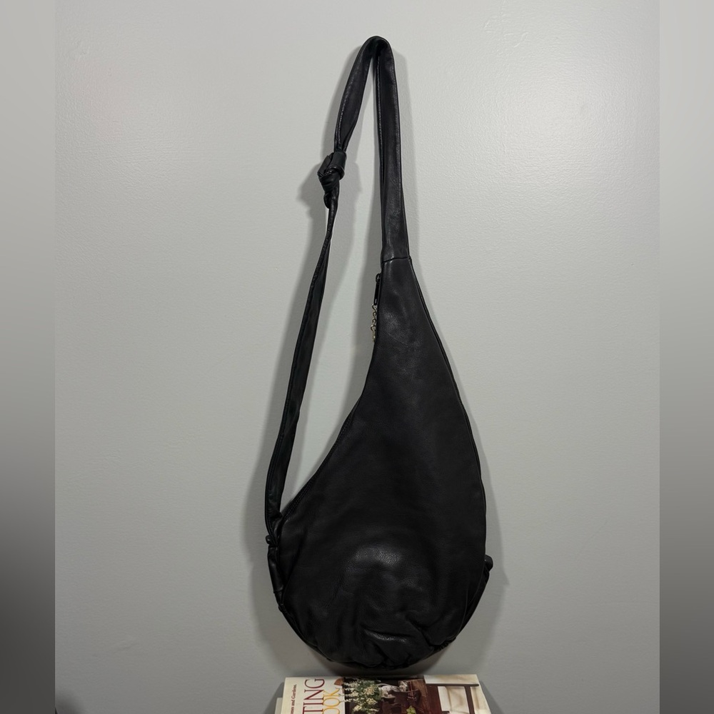 Classic Black Leather Crossbody Sling Bag
